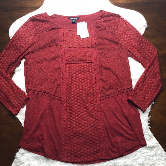 Lucky Brand Tops - NWT Lucky Brand Long Sleeve Red Lace Top